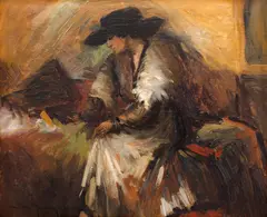 Așteptare by Marin H. Georgescu, ulei pe carton, sold Feb 2024
