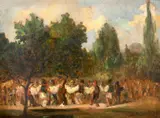 Pan Ioanid, Hora satului, ulei pe carton