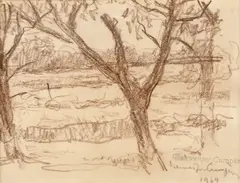 Rudolf Schweitzer–Cumpăna, Peisaj la Buftea, 1969, creion pe hârtie