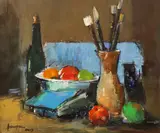Nicolae Ambrozie, Natură statică de atelier, 2009, ulei pe pânză