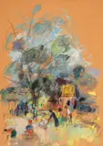 Citadină by Iosif Rosenblut, guașă, creion și accente de ulei pe hârtie, sold Feb 2024