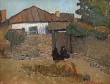 Geo (George) Cardaş, Turcoaice în fața porții, ulei pe carton