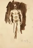 Nud în atelier by Alexandru Ciucurencu, 1947, laviu și creion pe hârtie, sold Feb 2024