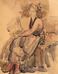 Eleganță by Rodica Maniu, creion și acuarelă pe hârtie lipită pe carton, sold Feb 2024