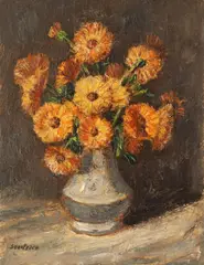 Gălbenele by Paul Scorţescu, ulei pe placaj, sold Feb 2024