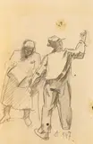 Dezbaterea știrilor by Alexandru Ciucurencu, 1947, creion pe hârtie, sold Feb 2024