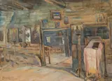 Gheorghe Teodorescu Romanaţi, Biserica din lemn Poiana Sibiului, 1944, acuarelă pe hârtie