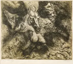 Apocalipsă by Marcel Chirnoagă, acvaforte și acvatintă, sold Feb 2024