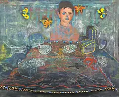 Eugen Roșca, Untitled, ulei și colaj textil pe pânză