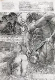 Dan Beudean, Manhood, 2023, creion pe hârtie lipită pe lemn