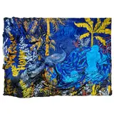 Ionuț Barău, Peacock, acrilic, colaj de materiale reciclate pe carpetă "Răpirea din Serai"