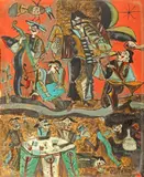 Nicolae Groza, Zi de sărbătoare, 1972, tempera și foiță de aur pe sticlă