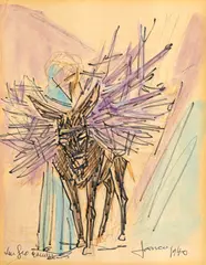 Marcel Janco, Măgăruș, 1940, tuș și acuarelă pe hârtie