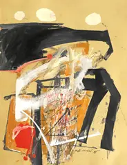 Petru Lucaci, Compoziție abstractă, 1995, guașă și colaj pe carton