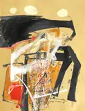 Petru Lucaci, Compoziție abstractă, 1995, guașă și colaj pe carton