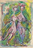 Dans by Wanda Sachelarie Vladimirescu, ulei, acuarelă și cariocă pe hârtie, sold Jan 2024