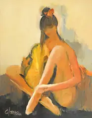 Corneliu Ionescu, Nud cu vioară, 2021, acrilic pe pânză