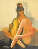 Corneliu Ionescu, Nud cu vioară, 2021, acrilic pe pânză