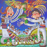 Angela Bontaș, The Fight Between Bosch And Bruegel, 2016, acrilic pe pânză