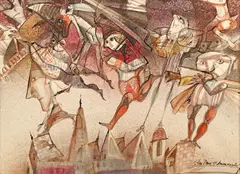 Done Stan, Amiaza orașului, 1994, acuarelă și tuș pe hârtie