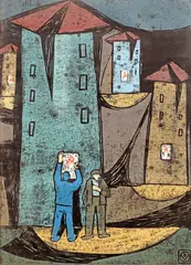 Propagandiști by Vasile Dobrian, 1964, linogravură, offered Jan 2024