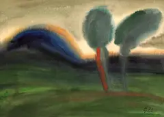 Eugen Gasca, Apus, 1980, acuarelă pe hârtie