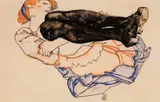 Egon Schiele, Femeia cu cizme negre, 1912, cromolitografie