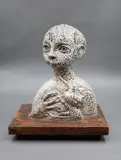 Muriel Carrick Moody, Bust of a Child with Pet, salt-glazed ceramic