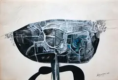 Robert Ellis, City and River, mixed media on paper