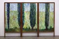 J. S. Parker, Untitled, Landscape, oil on three wooden panels