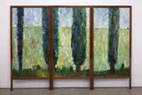 J. S. Parker, Untitled, Landscape, oil on three wooden panels