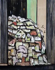 Study for Garbage Leaving Workshop by Martin Poppelwell, oil on linen, offered Sep 2026
