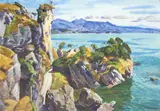 Cedric Savage, Torakohe Coastline, watercolour