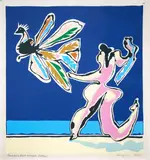 Pat Hanly, Paradise Bird Escapes Bather, screenprint, proof