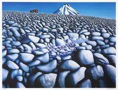 Michael Smither, Rocks, Tractor and Mountain, colour screenprint, 20/80
