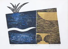 Jane Zusters, Way to Go, linocut and collage, 10/30