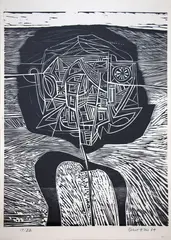 Robert Ellis, City Landscape with River, woodcut, 17/22