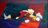 Glenda Randerson, The Wooden Man Laid to Rest, oil on linen canvas