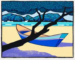 Tom Burnett, Tom's Dory at Matapouri, screenprint