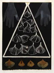 Marilynn Webb, Protection work - pale poppy, monoprint, graphite and collage, 11/20