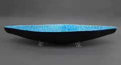 Waka bowl by Len Castle, with bright alkaline blue glaze to the interior with dot impressed decoration and black glazed exterior, sold Sep 2026