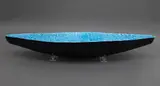 Len Castle, Waka bowl, with bright alkaline blue glaze to the interior with dot impressed decoration and black glazed exterior