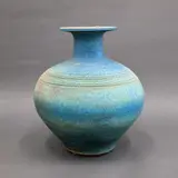 Graeme Storm, Floor vase, stoneware with matt turquoise glaze, a band with incised concentric lines to the shoulder (AF)