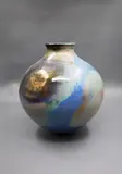 Ray Rogers, Baluster vase, ceramic with iridescent metallic blue and taupe glaze