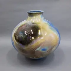 Ray Rogers, Floor vase, ceramic with iridescent metallic blue and taupe glaze