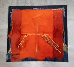 Ralph Hotere, Red on Black, 100% New Zealand wool rug made by Techloom, Auckland