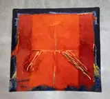 Ralph Hotere, Red on Black, 100% New Zealand wool rug made by Techloom, Auckland