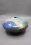 Ray Rogers, Squat vase, ceramic with iridescent metallic blue and taupe glaze