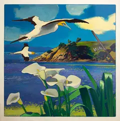 Russell Jackson, Lillies - Onetangi Bay, Waiheke Island, acrylic on board