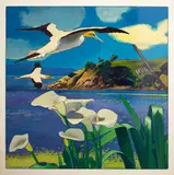 Russell Jackson, Lillies - Onetangi Bay, Waiheke Island, acrylic on board